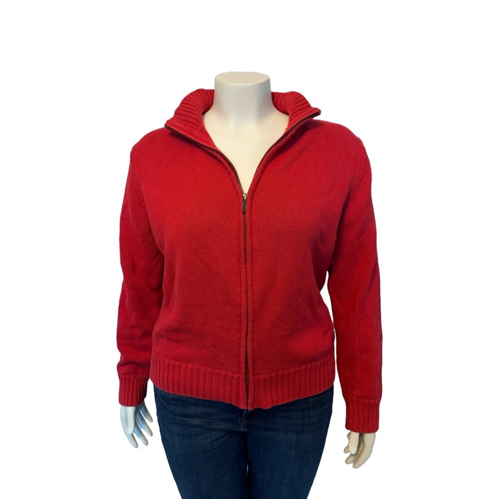 Red Knit Zip Up Sweater (L)